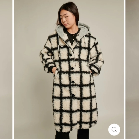 NWOT Little Mountain Vancouver geo sherpa hooded midi coat Cordova 9019 - Picture 2 of 8